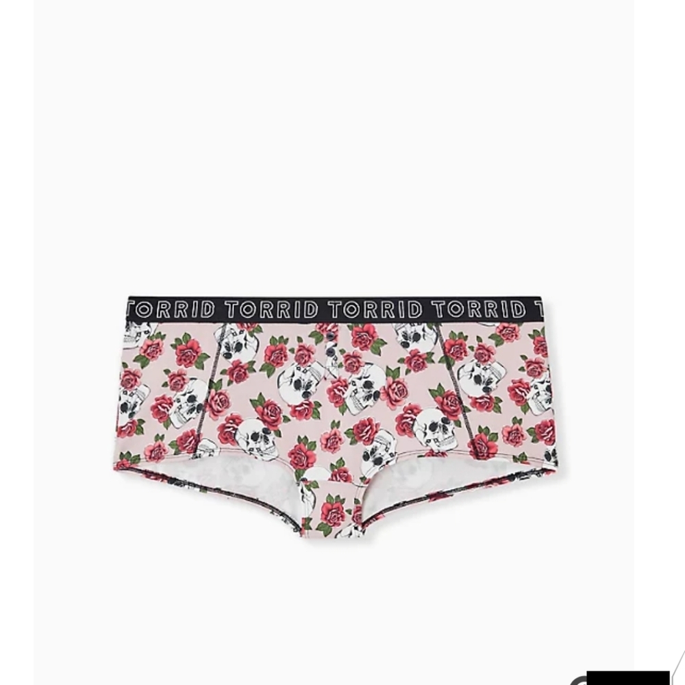 🆕💀🌹1X TORRID LOGO PINK SKULL FLORAL COTTON BOYSHORT 🌹 💀